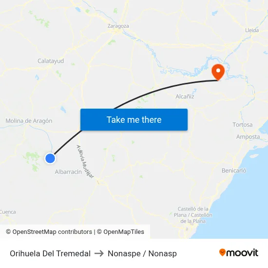 Orihuela Del Tremedal to Nonaspe / Nonasp map