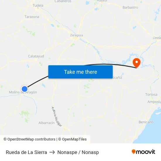 Rueda de La Sierra to Nonaspe / Nonasp map