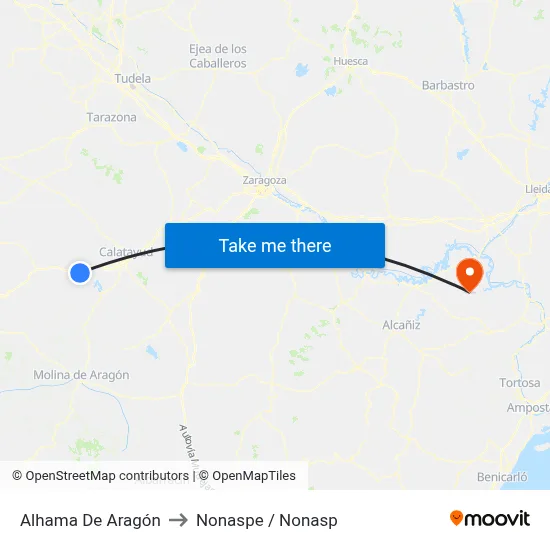 Alhama De Aragón to Nonaspe / Nonasp map