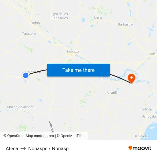 Ateca to Nonaspe / Nonasp map