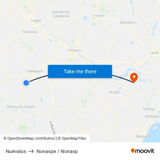 Nuévalos to Nonaspe / Nonasp map