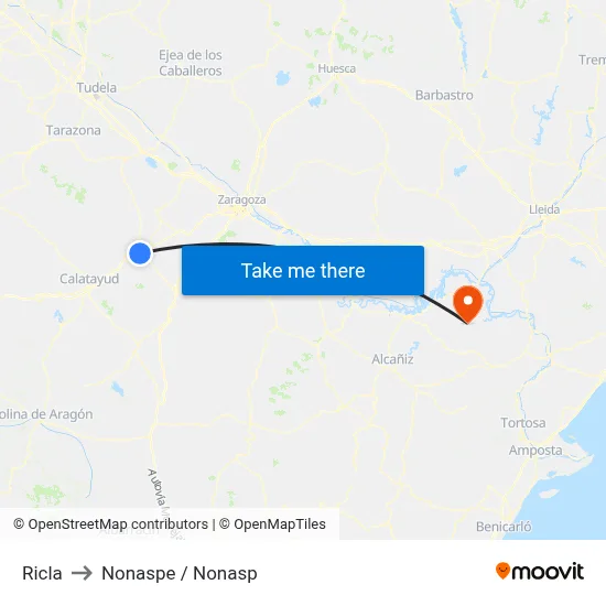 Ricla to Nonaspe / Nonasp map
