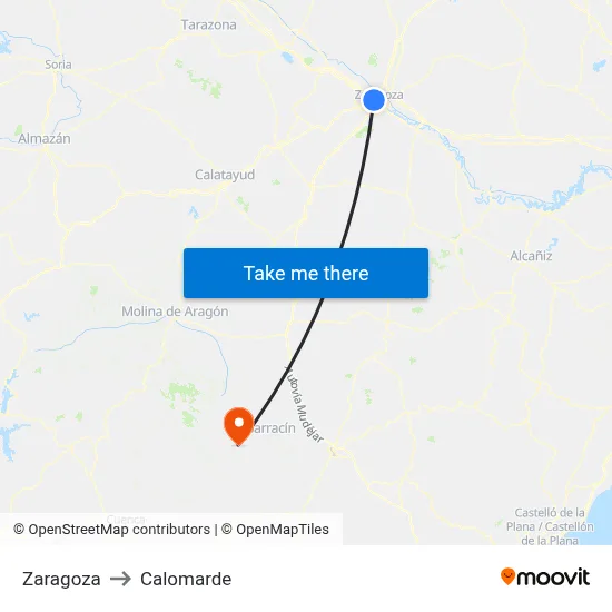 Zaragoza to Calomarde map
