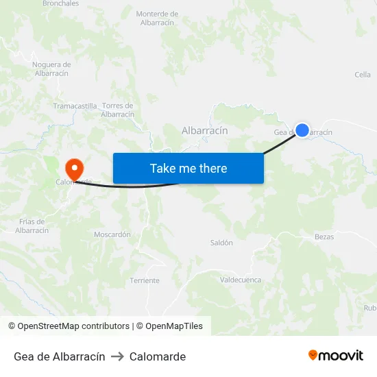 Gea de Albarracín to Calomarde map