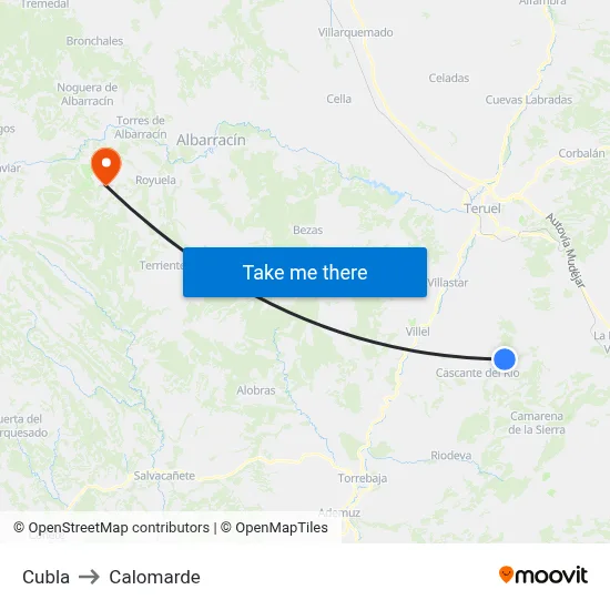 Cubla to Calomarde map