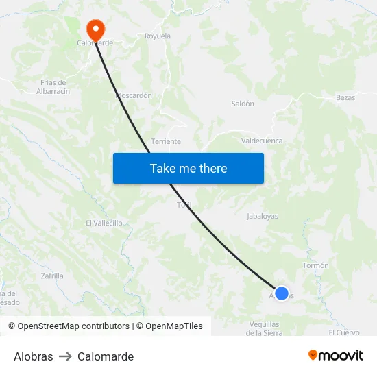 Alobras to Calomarde map