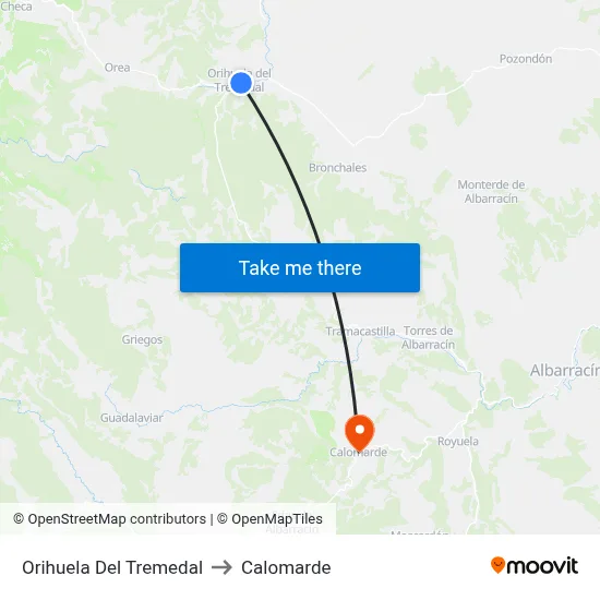 Orihuela Del Tremedal to Calomarde map