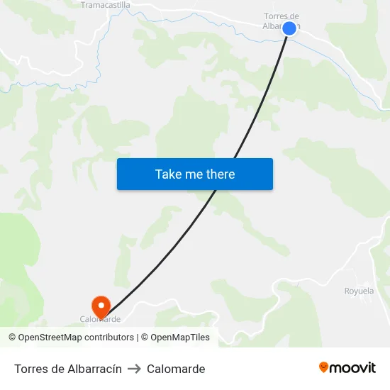 Torres de Albarracín to Calomarde map