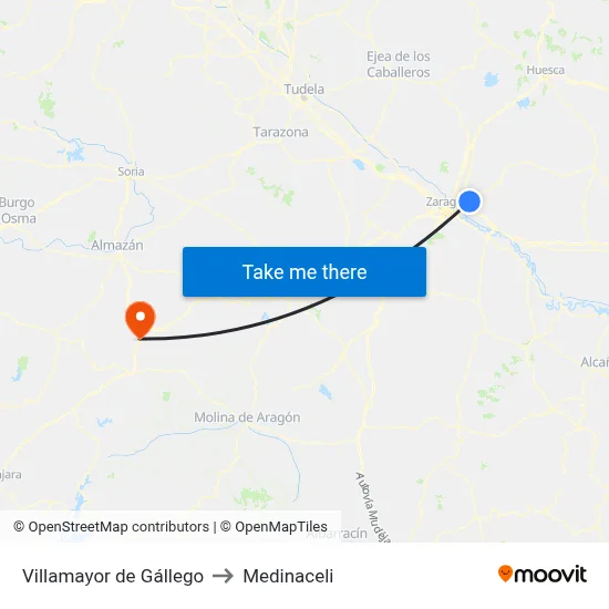 Villamayor de Gállego to Medinaceli map