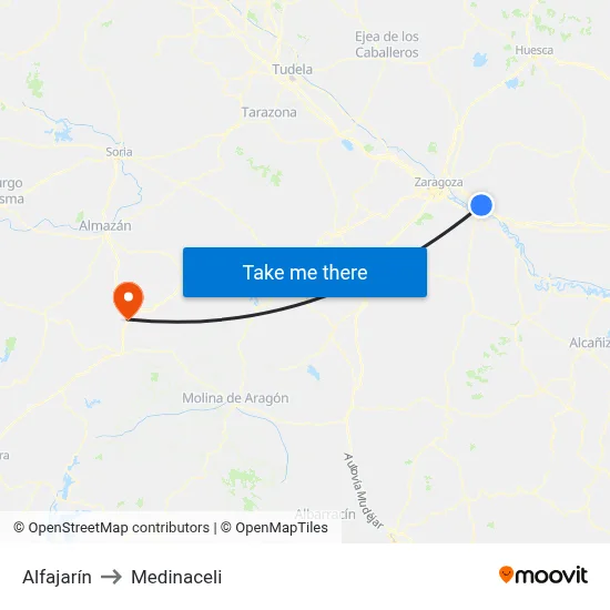 Alfajarín to Medinaceli map