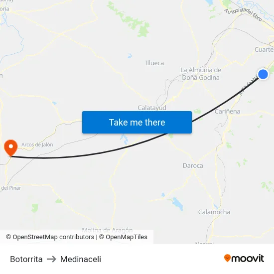 Botorrita to Medinaceli map