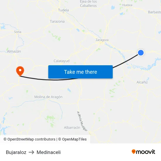 Bujaraloz to Medinaceli map