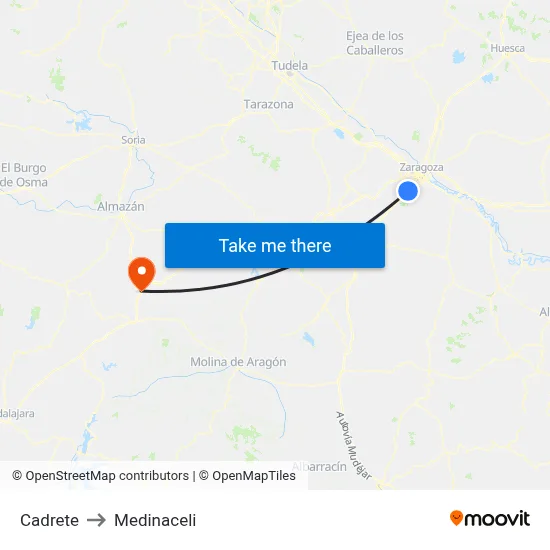 Cadrete to Medinaceli map