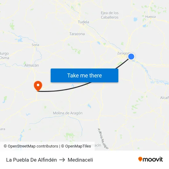 La Puebla De Alfindén to Medinaceli map