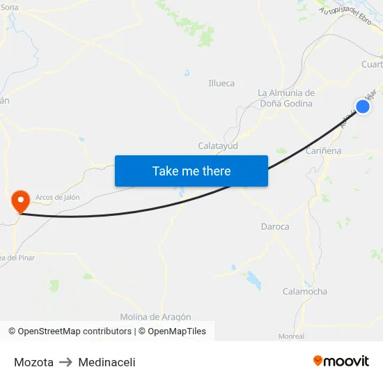 Mozota to Medinaceli map