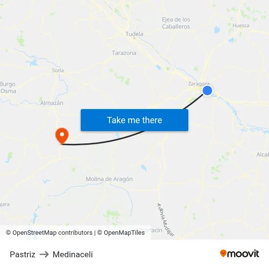 Pastriz to Medinaceli map