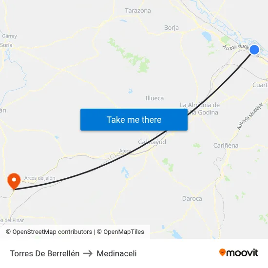 Torres De Berrellén to Medinaceli map