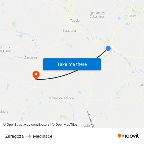 Zaragoza to Medinaceli map