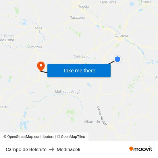 Campo de Belchite to Medinaceli map