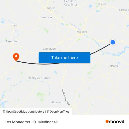 Los Monegros to Medinaceli map