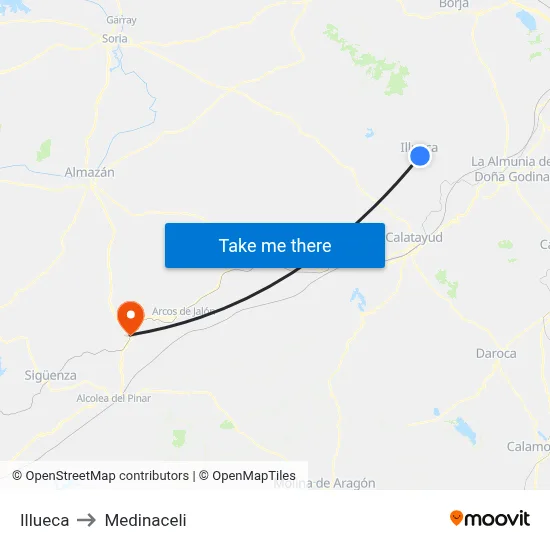 Illueca to Medinaceli map