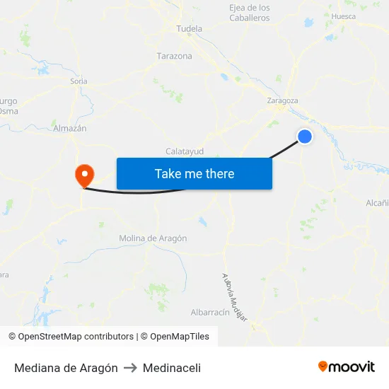 Mediana de Aragón to Medinaceli map