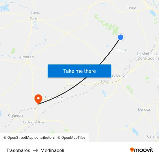 Trasobares to Medinaceli map