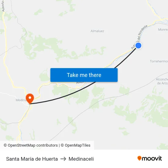 Santa María de Huerta to Medinaceli map