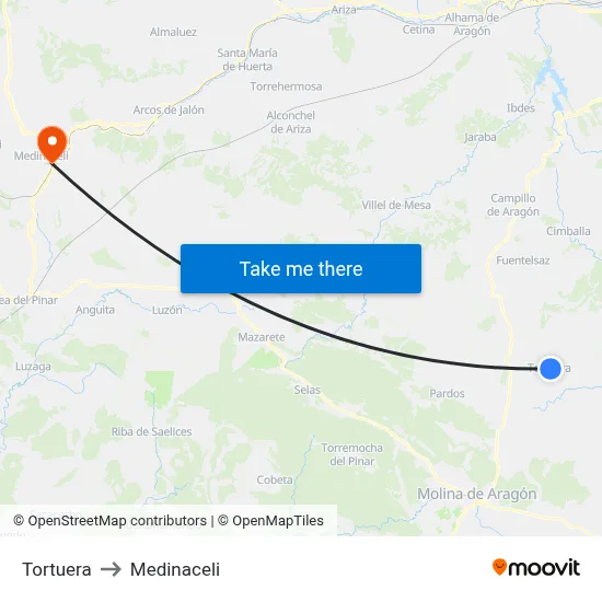Tortuera to Medinaceli map