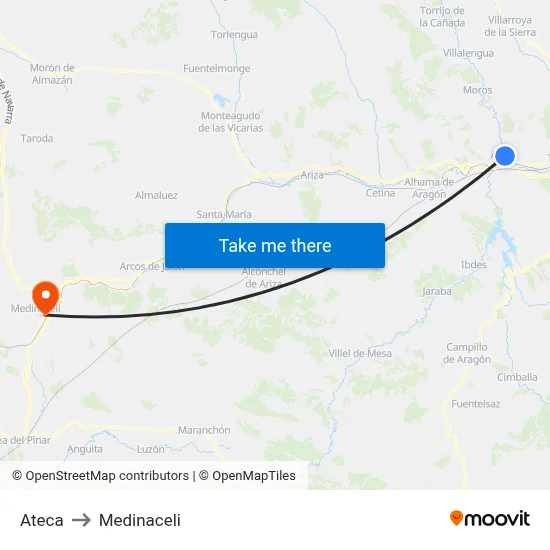 Ateca to Medinaceli map