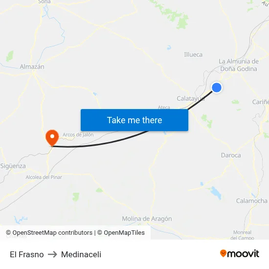 El Frasno to Medinaceli map