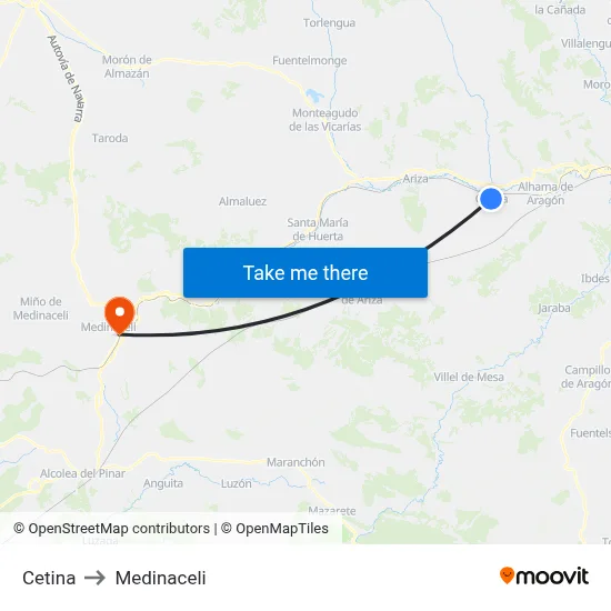 Cetina to Medinaceli map