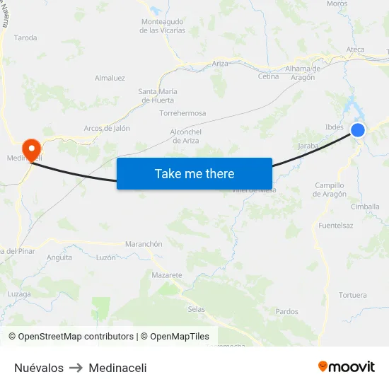 Nuévalos to Medinaceli map