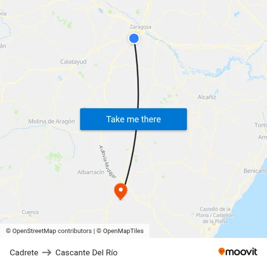 Cadrete to Cascante Del Río map