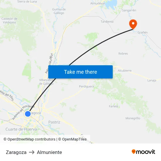 Zaragoza to Almuniente map