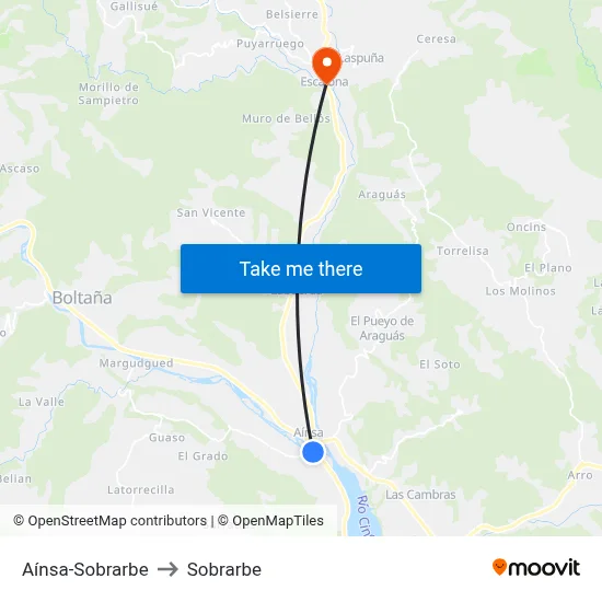 Aínsa-Sobrarbe to Sobrarbe map