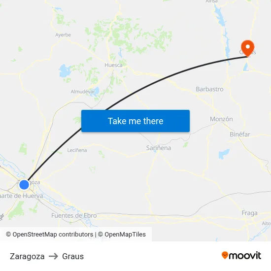 Zaragoza to Graus map