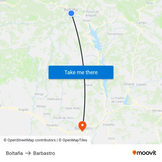 Boltaña to Barbastro map