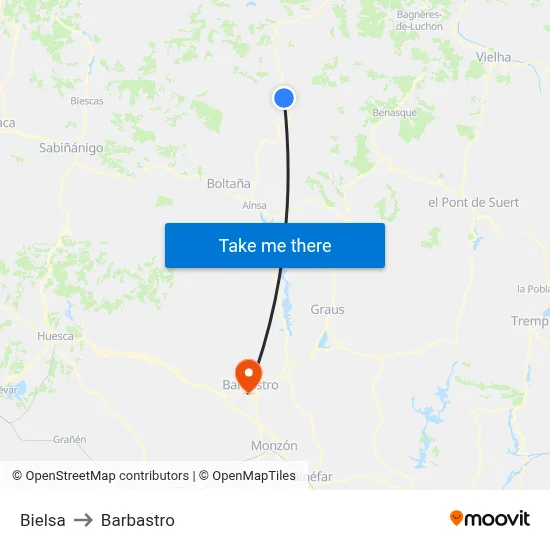 Bielsa to Barbastro map