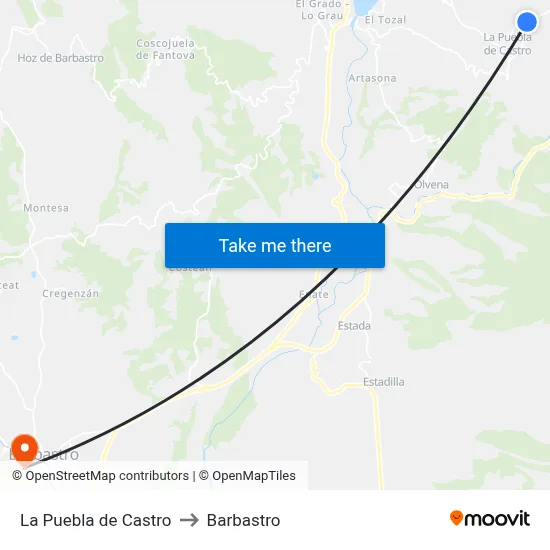 La Puebla de Castro to Barbastro map