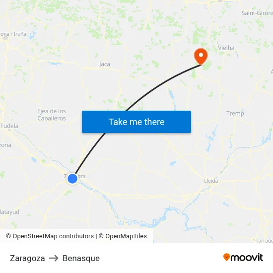 Zaragoza to Benasque map