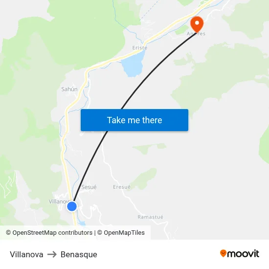 Villanova to Benasque map