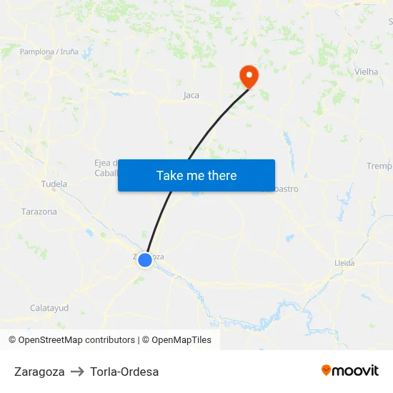 Zaragoza to Torla-Ordesa map