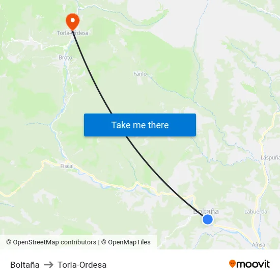 Boltaña to Torla-Ordesa map