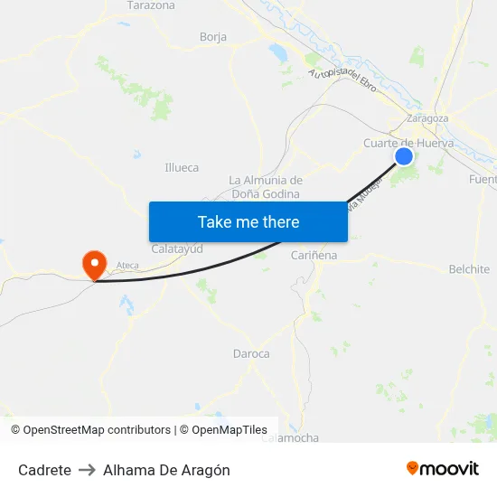 Cadrete to Alhama De Aragón map