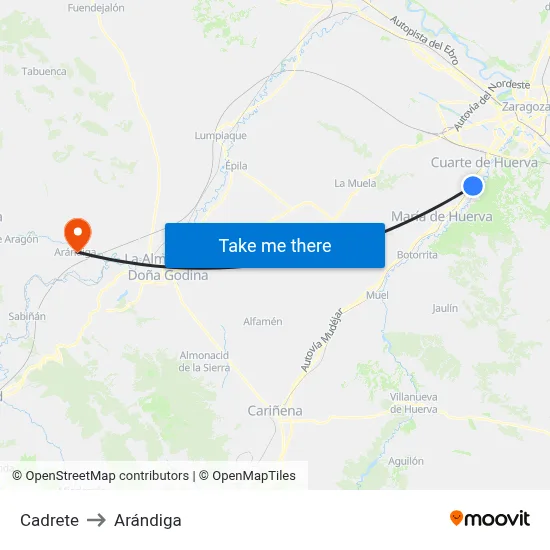 Cadrete to Arándiga map