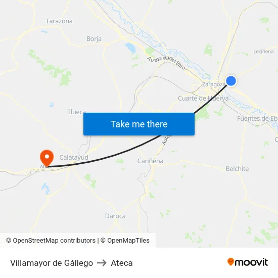 Villamayor de Gállego to Ateca map