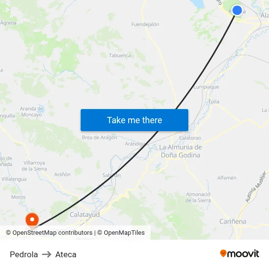 Pedrola to Ateca map