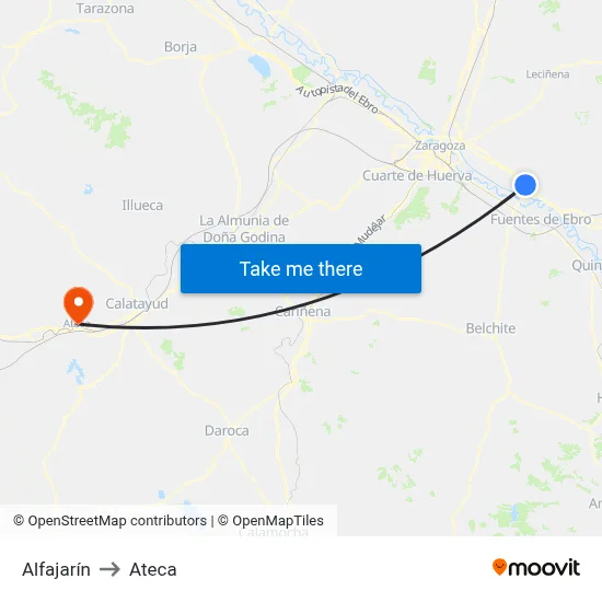 Alfajarín to Ateca map