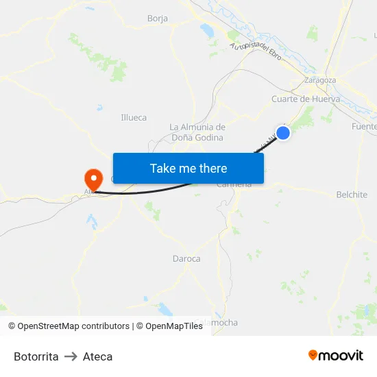 Botorrita to Ateca map
